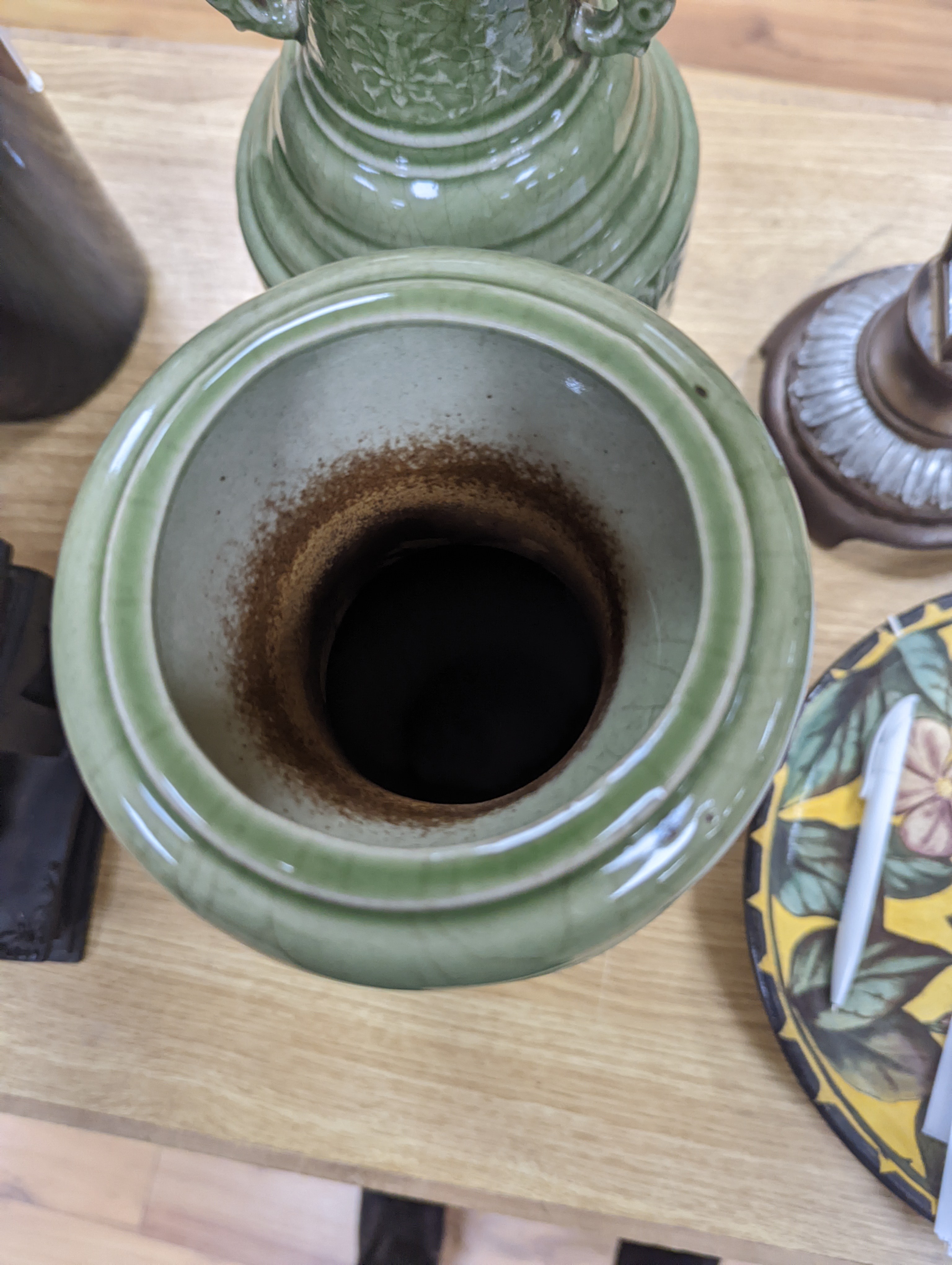 A pair of Chinese celadon glazed vases 35cm